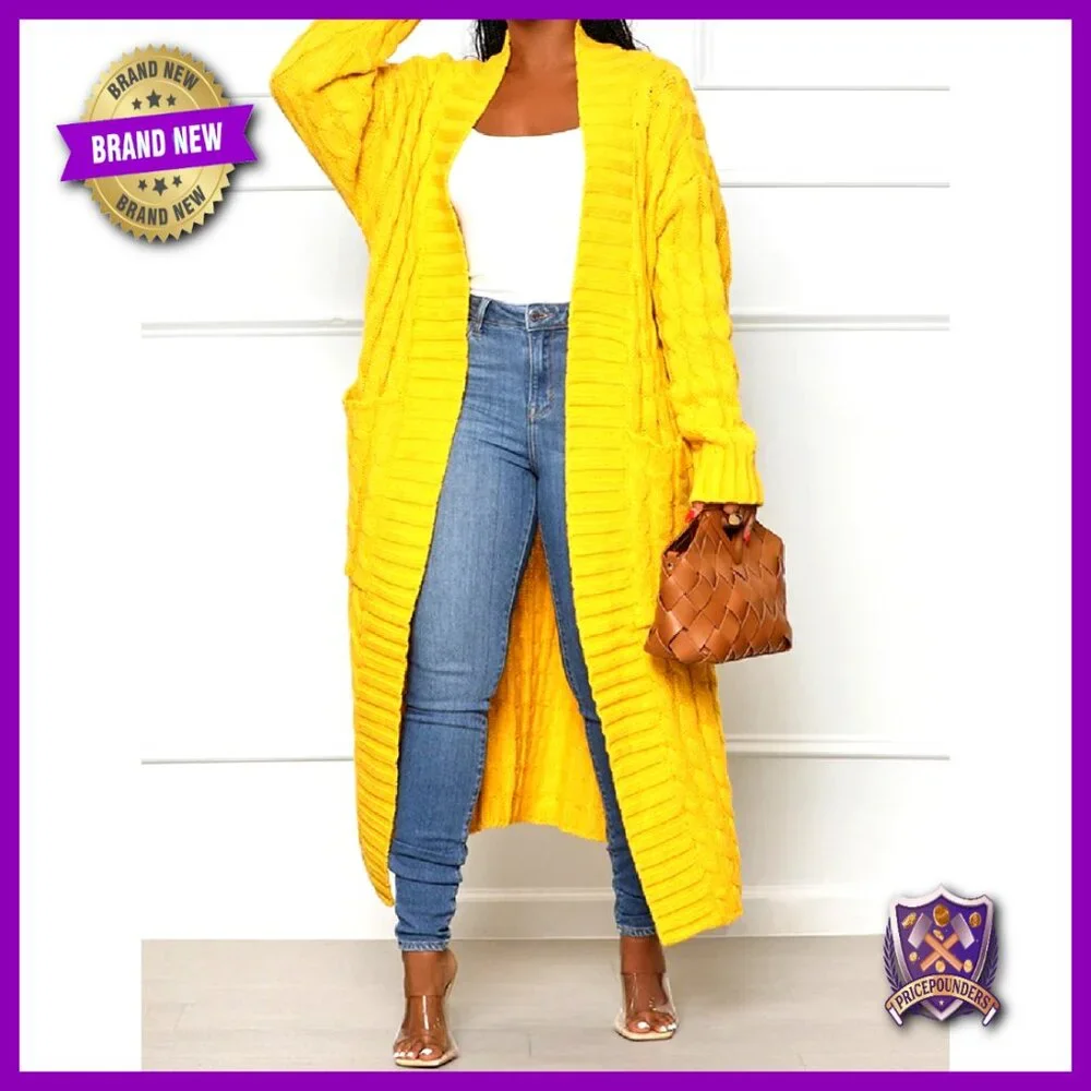 Chunky Cable Knit Cardigan with Pockets, Maxi Length, Oversized Fit - Picture 6 of 7